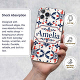 Nordic Folk Art Red Blue Symmetrical Floral Printed Design Custom Name Protective Phone Case Mobile Cover Durable Smartphone Shock Resistant
