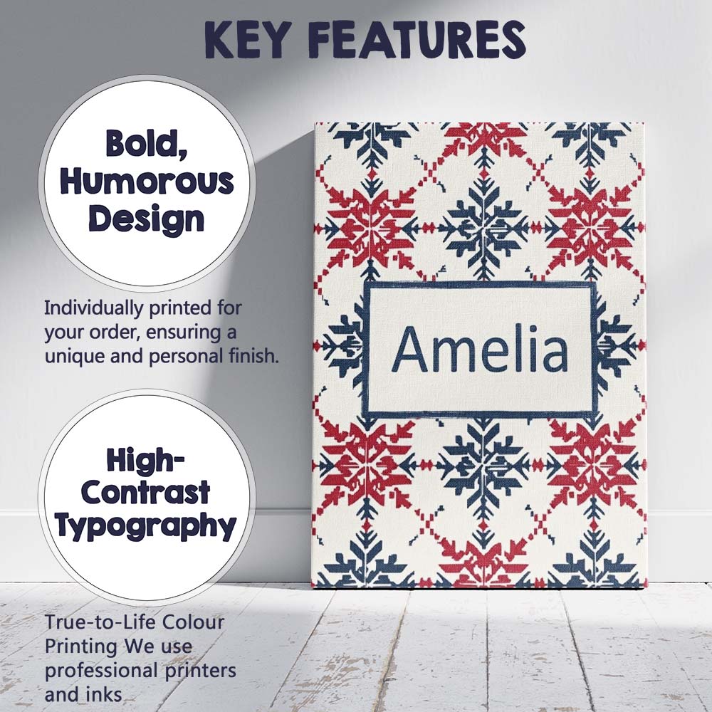 Personalised Name Scandinavian Folk Snowflake Custom Unique Gift Idea Modern Room Accent Canvas Wall Art Print Decor Picture Ready to Hang
