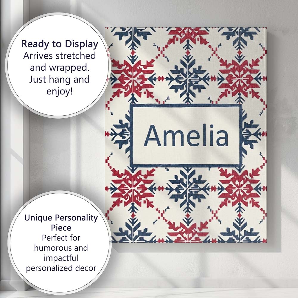 Personalised Name Scandinavian Folk Snowflake Custom Unique Gift Idea Modern Room Accent Canvas Wall Art Print Decor Picture Ready to Hang