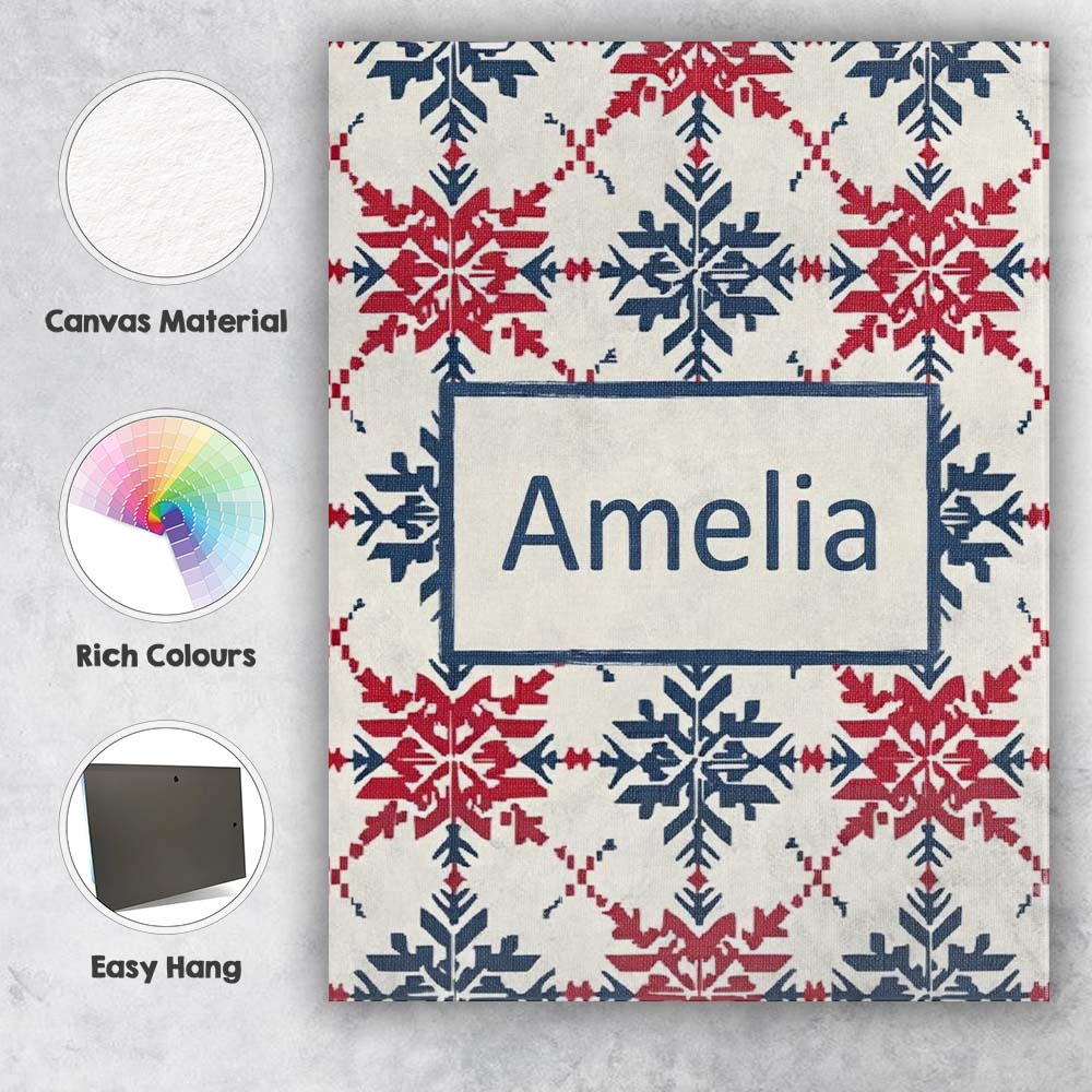 Personalised Name Scandinavian Folk Snowflake Custom Unique Gift Idea Modern Room Accent Canvas Wall Art Print Decor Picture Ready to Hang