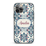 Decorative Folk Floral Symmetry Blue Red Seamless Custom Name Protective Phone Case Mobile Cover Durable Everyday Smartphone Shock Resistant