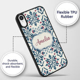 Decorative Folk Floral Symmetry Blue Red Seamless Custom Name Protective Phone Case Mobile Cover Durable Everyday Smartphone Shock Resistant