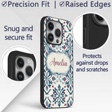 Decorative Folk Floral Symmetry Blue Red Seamless Custom Name Protective Phone Case Mobile Cover Durable Everyday Smartphone Shock Resistant