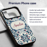 Decorative Folk Floral Symmetry Blue Red Seamless Custom Name Protective Phone Case Mobile Cover Durable Everyday Smartphone Shock Resistant