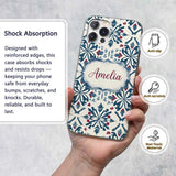 Decorative Folk Floral Symmetry Blue Red Seamless Custom Name Protective Phone Case Mobile Cover Durable Everyday Smartphone Shock Resistant