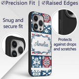 Patchwork Folk Tile Snowflake Blue Red Seamless Custom Name Protective Phone Case Mobile Cover Durable Everyday Smartphone Shock Resistant