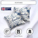 Custom Name Winter Woodland Deer Blue Seamless Pattern Name Cute Square Filled Cushion Throw Pillow Sofa Bed Home Decor Zip Washable UK Made