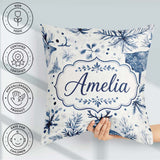 Custom Name Winter Woodland Deer Blue Seamless Pattern Name Cute Square Filled Cushion Throw Pillow Sofa Bed Home Decor Zip Washable UK Made