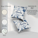 Custom Name Winter Woodland Deer Blue Seamless Pattern Name Cute Square Filled Cushion Throw Pillow Sofa Bed Home Decor Zip Washable UK Made