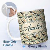 Personalized Custom Name Watercolor Orca Whale Splash Seamless Pattern Artistic Ocean Marine 11oz Ceramic Coffee Tea Mug White Large Handle