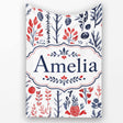Hand Drawn Botanical Winter Leaves Red Blue Seamless Pattern Name  Personalised Custom Name Super Soft Fleece Blanket Bed Sofa Throw