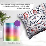 Custom Name Hand Drawn Botanical Winter Leaves Red Blue Seamless Square Filled Cushion Throw Pillow Sofa Bed Home Decor Zip Washable UK Made
