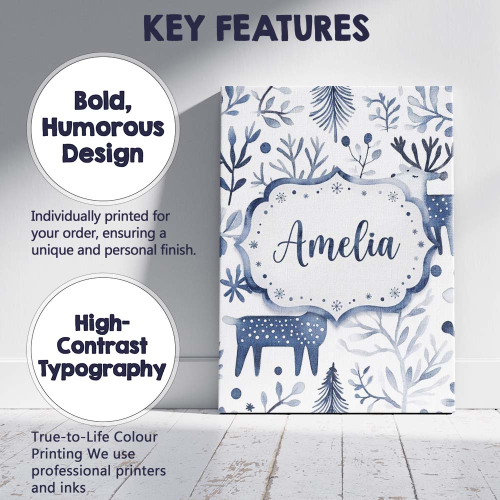 Personalised Name Minimal Nordic Deer Custom Modern Room Accent Creative Decorator Style Canvas Wall Art Print Decor Picture Ready to Hang