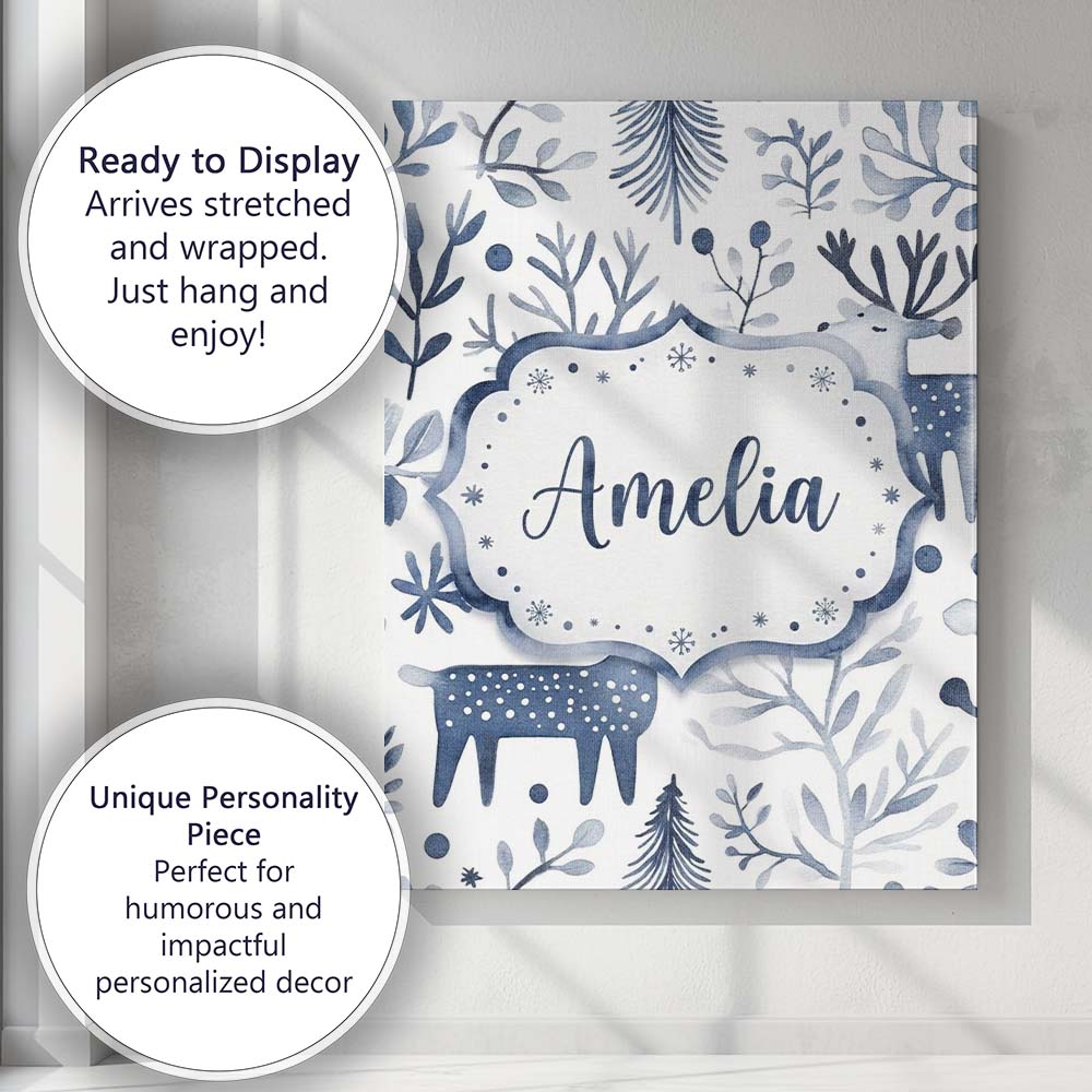 Personalised Name Minimal Nordic Deer Custom Modern Room Accent Creative Decorator Style Canvas Wall Art Print Decor Picture Ready to Hang