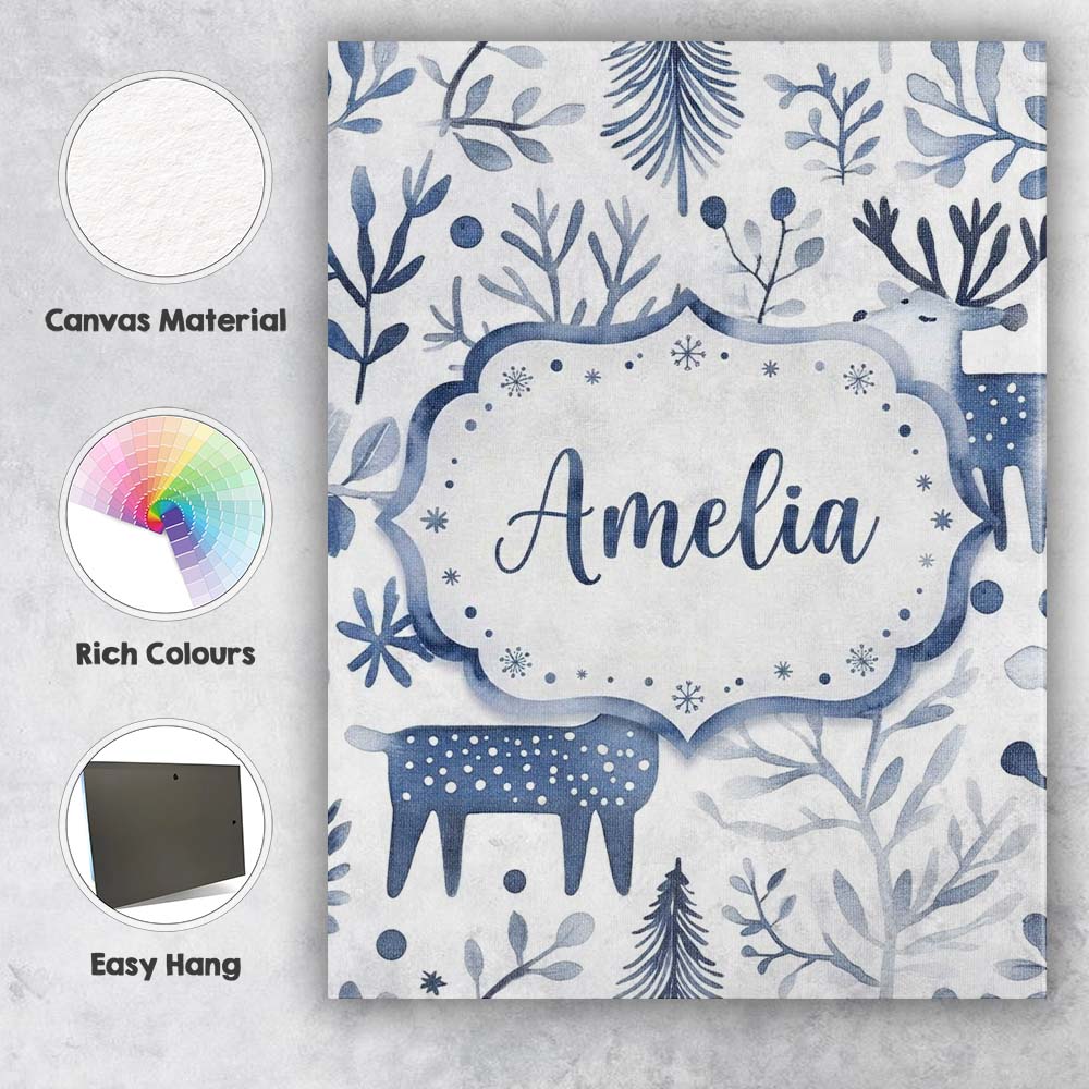 Personalised Name Minimal Nordic Deer Custom Modern Room Accent Creative Decorator Style Canvas Wall Art Print Decor Picture Ready to Hang