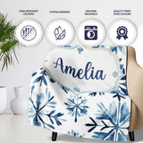 Blue Watercolor Snowflake Floral Seamless Pattern Name Cute Unique  Personalised Custom Name Super Soft Fleece Blanket Bed Sofa Throw