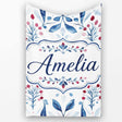 Blue Red Berry Botanical Folk Art Seamless Pattern Name Cute Unique  Personalised Custom Name Super Soft Fleece Blanket Bed Sofa Throw