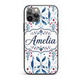 Blue Red Berry Botanical Folk Art Printed Design Custom Name Protective Phone Case Mobile Cover Durable Everyday Smartphone Shock Resistant