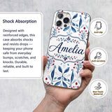 Blue Red Berry Botanical Folk Art Printed Design Custom Name Protective Phone Case Mobile Cover Durable Everyday Smartphone Shock Resistant