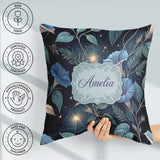 Custom Name Blue Floral Night Sky Botanical Stars Pattern Lovely Square Filled Cushion Throw Pillow Sofa Bed Home Decor Zip Washable UK Made