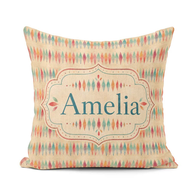 Custom Name Colorful Geometric Diamond Ikat Style Seamless Name Square Filled Cushion Throw Pillow Sofa Bed Home Decor Zip Washable UK Made