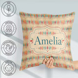 Custom Name Colorful Geometric Diamond Ikat Style Seamless Name Square Filled Cushion Throw Pillow Sofa Bed Home Decor Zip Washable UK Made