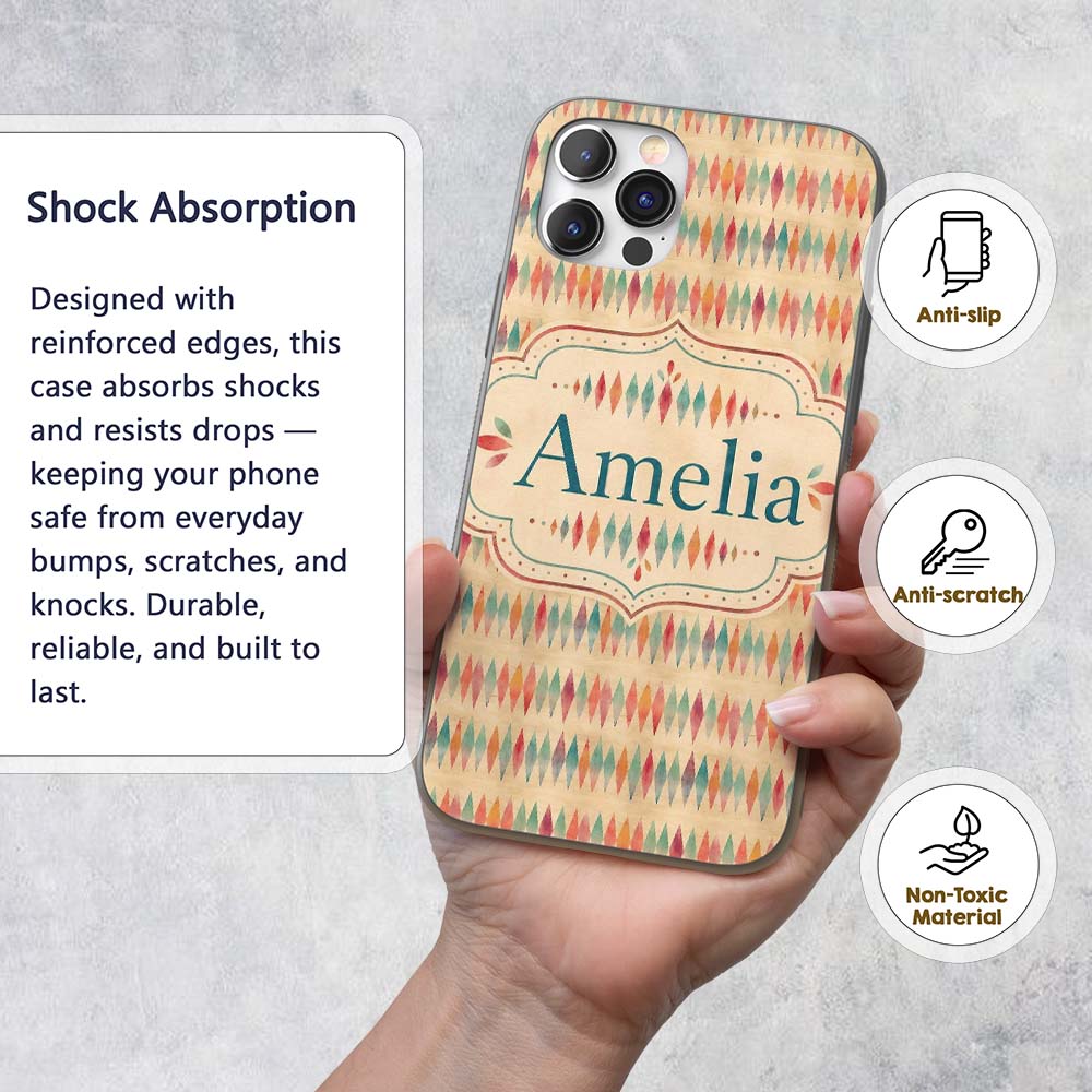 Colorful Geometric Diamond Ikat Style Seamless Custom Name Protective Phone Case Mobile Cover Durable Everyday Smartphone Shock Resistant