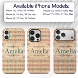 Colorful Geometric Diamond Ikat Style Seamless Custom Name Protective Phone Case Mobile Cover Durable Everyday Smartphone Shock Resistant