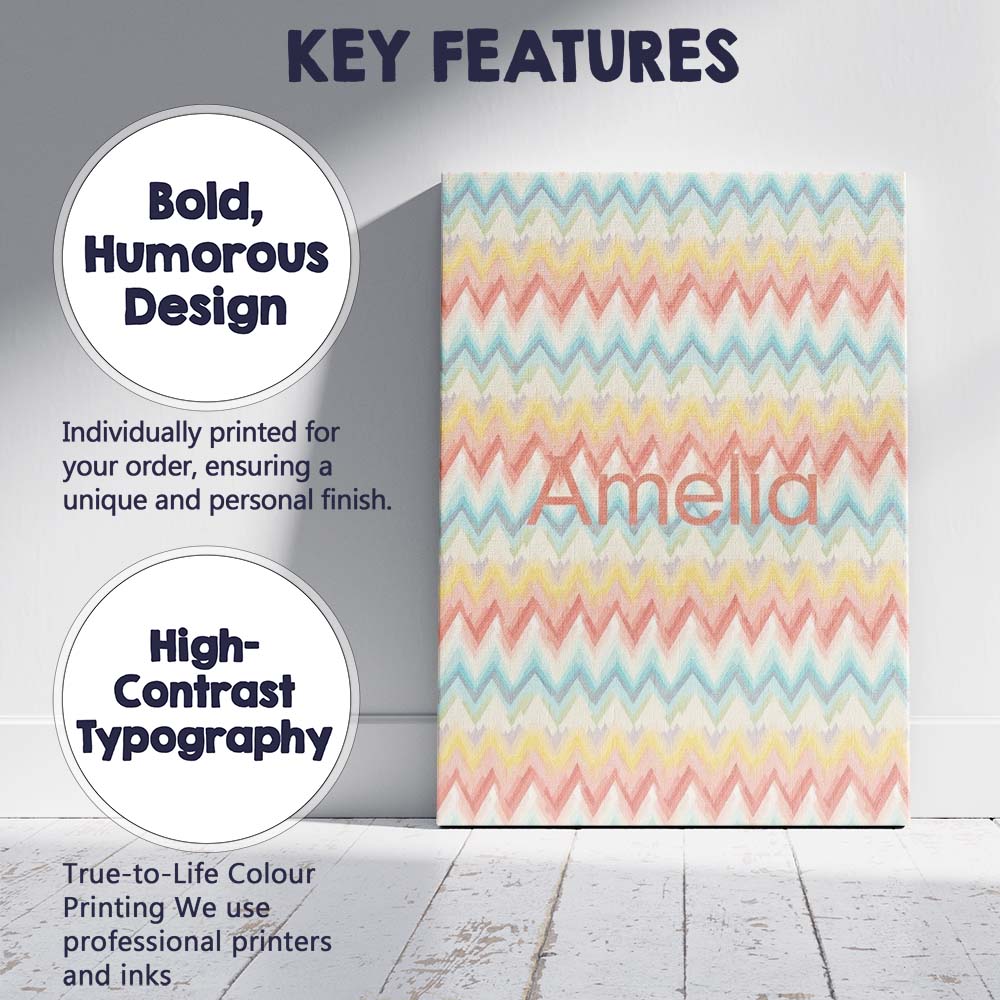 Personalised Name Pastel Chevron Zigzag Custom  Modern Room Accent Elegant Feature Canvas Wall Art Print Decor Picture Ready to Hang
