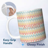 Personalized Custom Name Pastel Chevron Zigzag Watercolor Seamless Pattern Name Cute Unique 11oz Ceramic Coffee Tea Mug White Large Handle