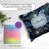 Custom Name Blue Floral Night Sky Botanical Stars Pattern Lovely Square Filled Cushion Throw Pillow Sofa Bed Home Decor Zip Washable UK Made