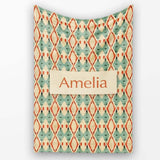 Tribal Ikat Diamond Red Green Beige Seamless Pattern Name Cute  Personalised Custom Name Super Soft Fleece Blanket Bed Sofa Throw