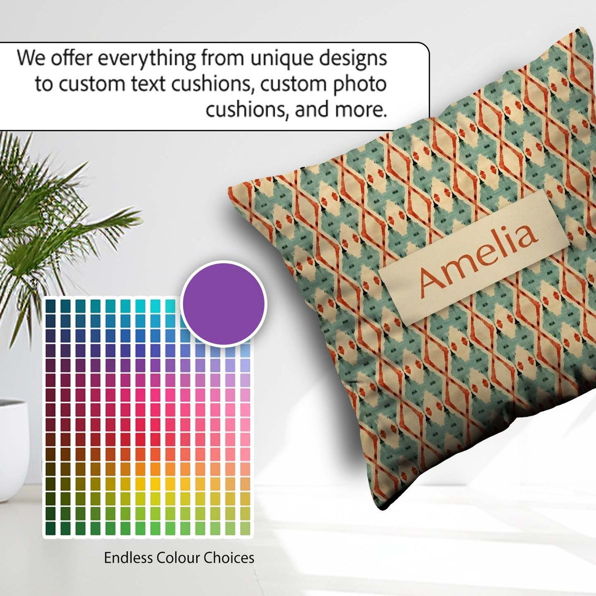 Custom Name Tribal Ikat Diamond Red Green Beige Seamless Pattern Square Filled Cushion Throw Pillow Sofa Bed Home Decor Zip Washable UK Made