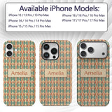 Tribal Ikat Diamond Red Green Beige Seamless Custom Name Protective Phone Case Mobile Cover Durable Everyday Smartphone Shock Resistant
