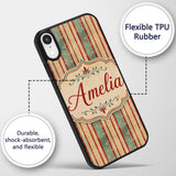 Rustic Distressed Stripe Red Green Printed Design Custom Name Protective Phone Case Mobile Cover Durable Everyday Smartphone Shock Resistant