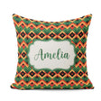 Custom Name Bold Geometric Tribal Diamond Red Green Pattern Name Square Filled Cushion Throw Pillow Sofa Bed Home Decor Zip Washable UK Made