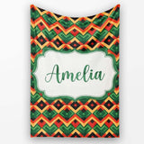 Bold Geometric Tribal Diamond Red Green Seamless Pattern Name Cute  Personalised Custom Name Super Soft Fleece Blanket Bed Sofa Throw