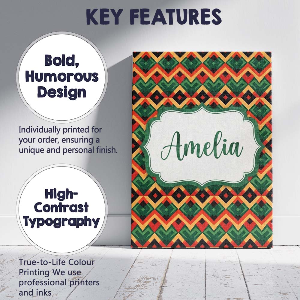 Personalised Name Bold Geometric Tribal Custom  Modern Room Accent Elegant Feature Canvas Wall Art Print Decor Picture Ready to Hang