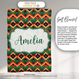 Bold Geometric Tribal Diamond Red Green Seamless Pattern Name Cute  Personalised Custom Name Super Soft Fleece Blanket Bed Sofa Throw