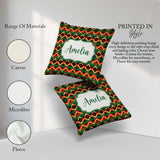 Custom Name Bold Geometric Tribal Diamond Red Green Pattern Name Square Filled Cushion Throw Pillow Sofa Bed Home Decor Zip Washable UK Made