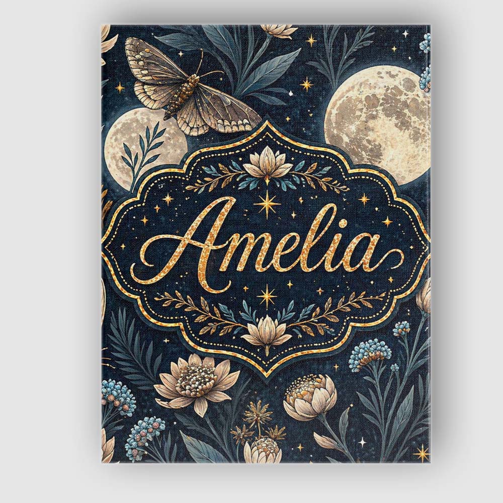 Personalised Name Celestial Moth Full Moon Floral Night Seamless Custom  Interior Canvas Wall Art Print Decor Picture Ready to Hang