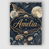 Personalised Name Celestial Moth Full Moon Floral Night Seamless Custom  Interior Canvas Wall Art Print Decor Picture Ready to Hang