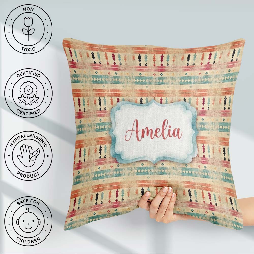 Custom Name Rustic Aztec Stripe Distressed Seamless Pattern Name Square Filled Cushion Throw Pillow Sofa Bed Home Decor Zip Washable UK Made