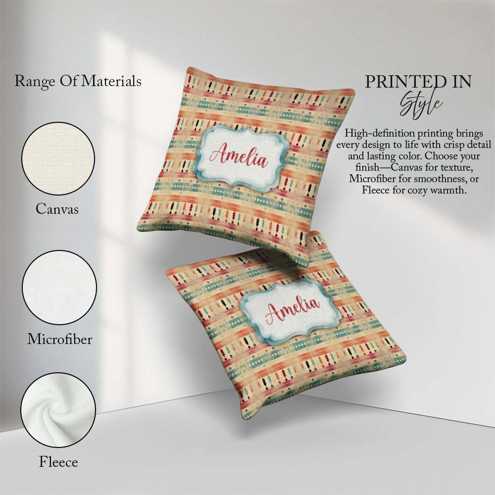Custom Name Rustic Aztec Stripe Distressed Seamless Pattern Name Square Filled Cushion Throw Pillow Sofa Bed Home Decor Zip Washable UK Made