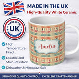 Personalized Custom Name Rustic Aztec Stripe Ethnic Distressed Seamless Pattern Name Cute 11oz Ceramic Coffee Tea Mug White Large Handle