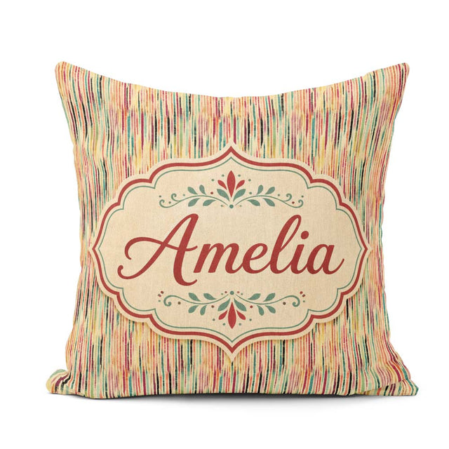 Custom Name Colorful Abstract Vertical Brushstroke Seamless Name Square Filled Cushion Throw Pillow Sofa Bed Home Decor Zip Washable UK Made