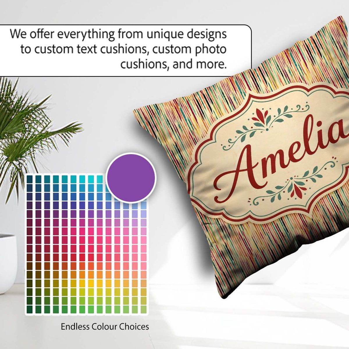 Custom Name Colorful Abstract Vertical Brushstroke Seamless Name Square Filled Cushion Throw Pillow Sofa Bed Home Decor Zip Washable UK Made