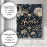 Personalised Name Celestial Moth Full Moon Floral Night Seamless Custom  Interior Canvas Wall Art Print Decor Picture Ready to Hang