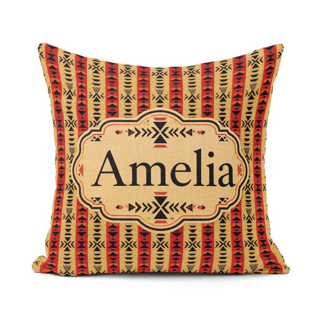 Custom Name Tribal Black Geometric Stripe Ethnic Seamless Custom Square Filled Cushion Throw Pillow Sofa Bed Home Decor Zip Washable UK Made