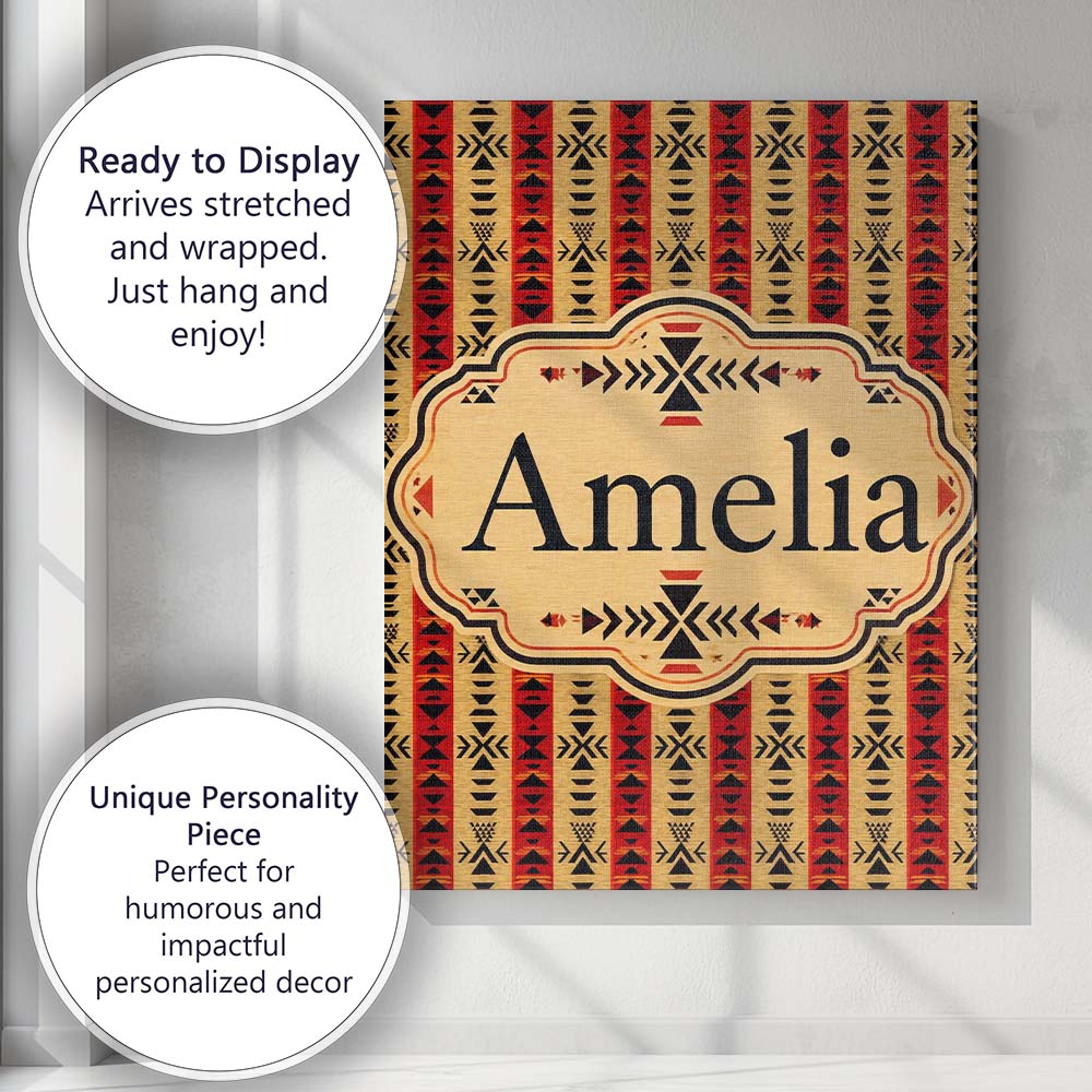 Personalised Name Tribal Red Black Geometric Custom Bespoke  Contemporary Display Canvas Wall Art Print Decor Picture Ready to Hang